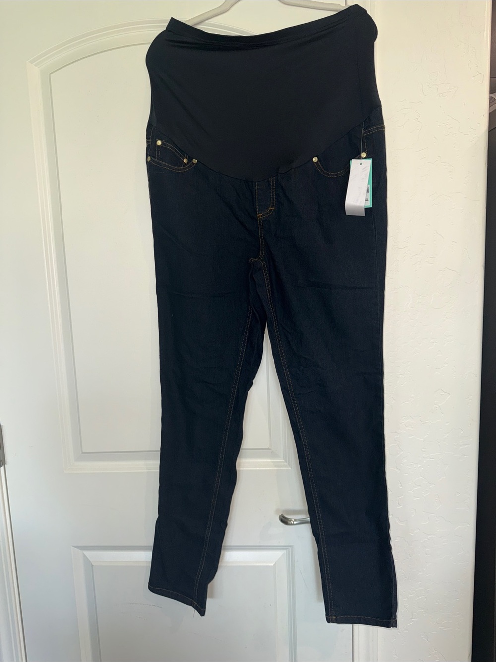 Dark Blue Maternity Denim Leggings with Stretch Waistband
